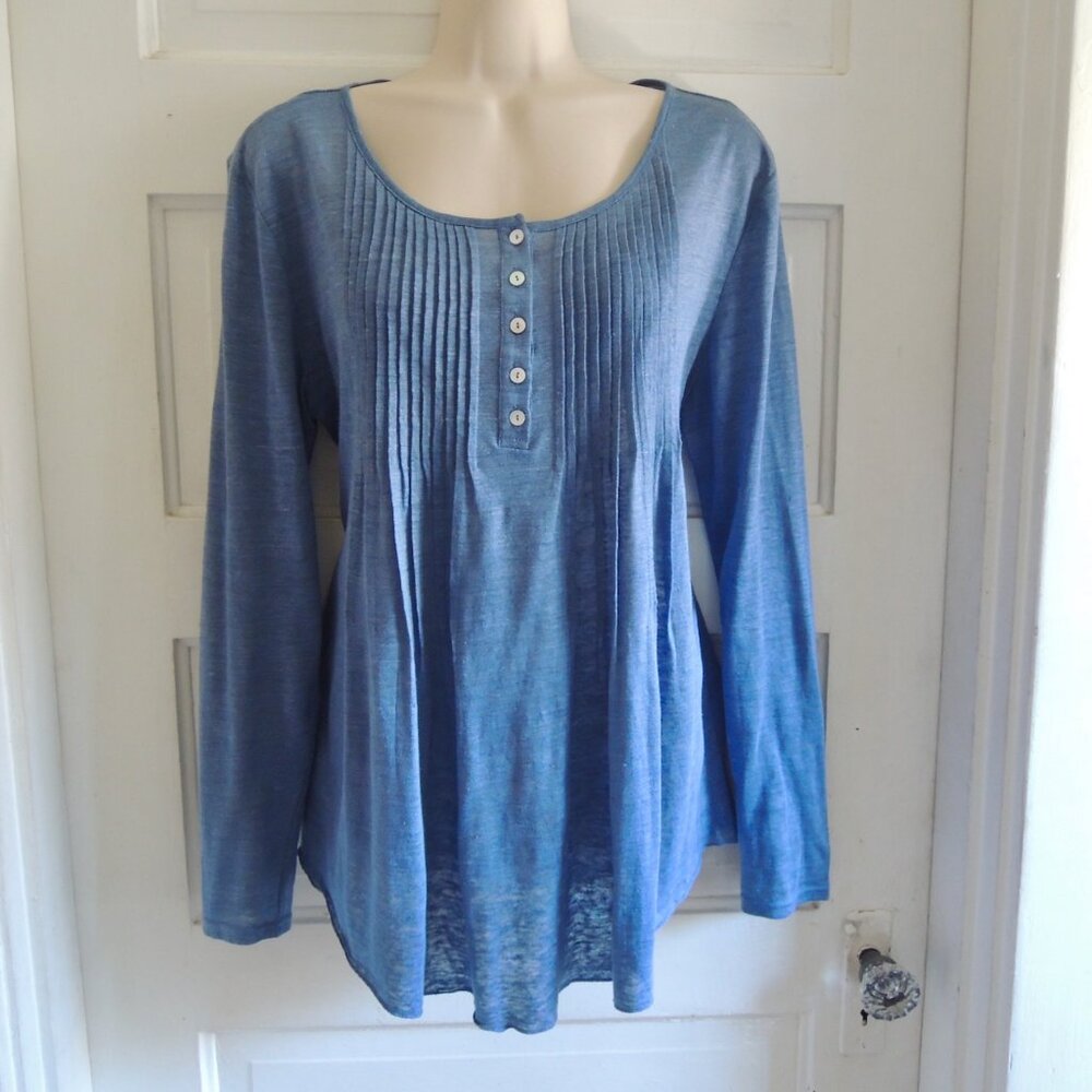 Sundance Blue Silk & Linen Pintuck Top M